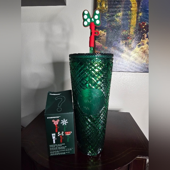 Starbucks Other - Starbucks Holiday Green 24oz Studded Tumbler + Disney x Starbucks Silicone Straw